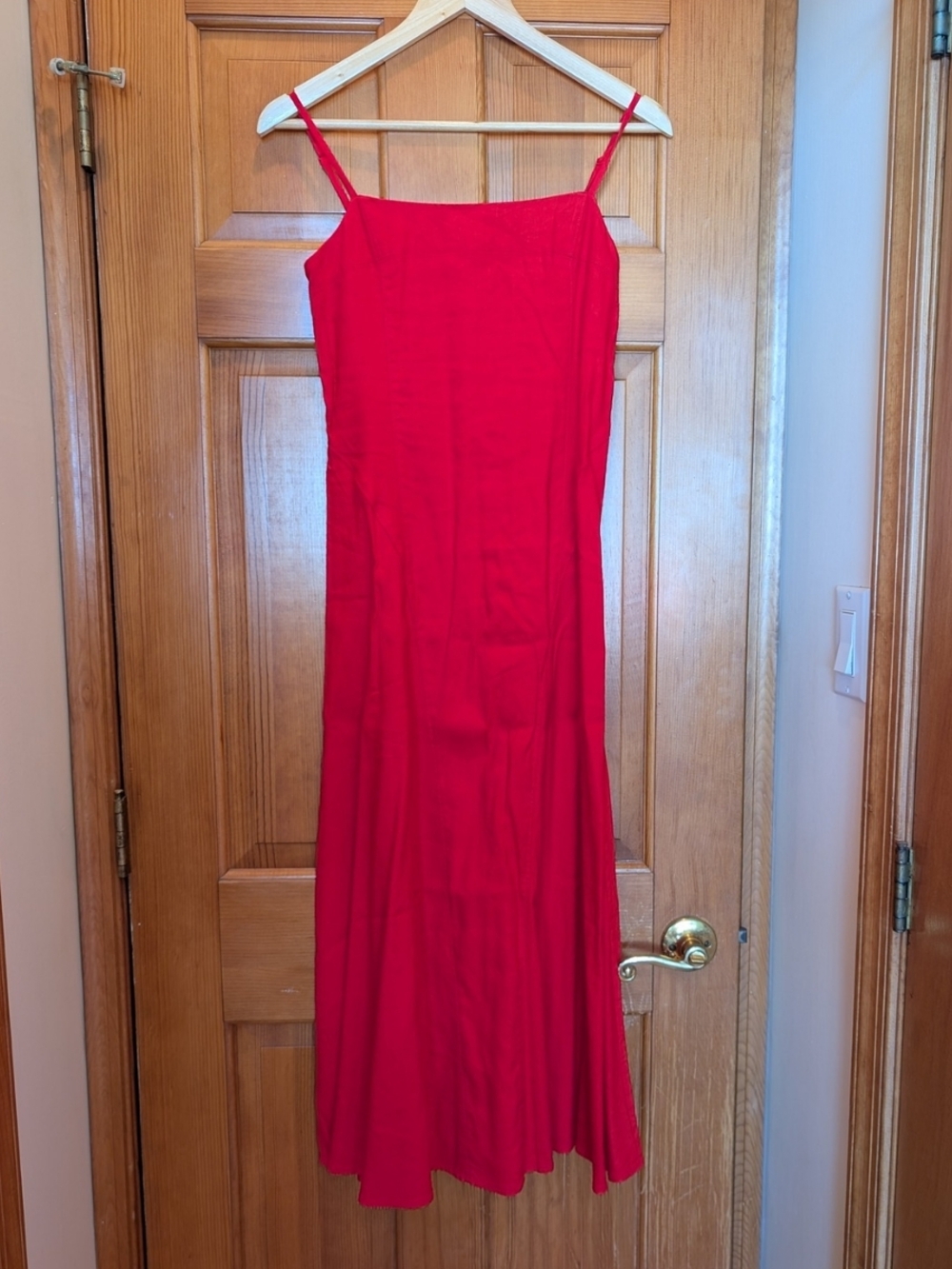Nwt Everlane Red Stretch Linen Midi Dress 2 - Picture 5 of 10
